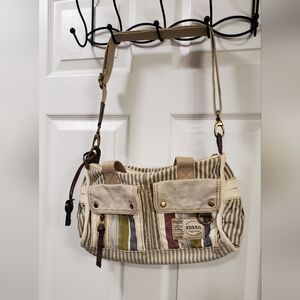 Fossil demin rare stripe Satchel shoulder/crossbody Y2k